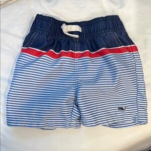 Vineyard Vines Kids' Blue and White Striped Swim Trunks